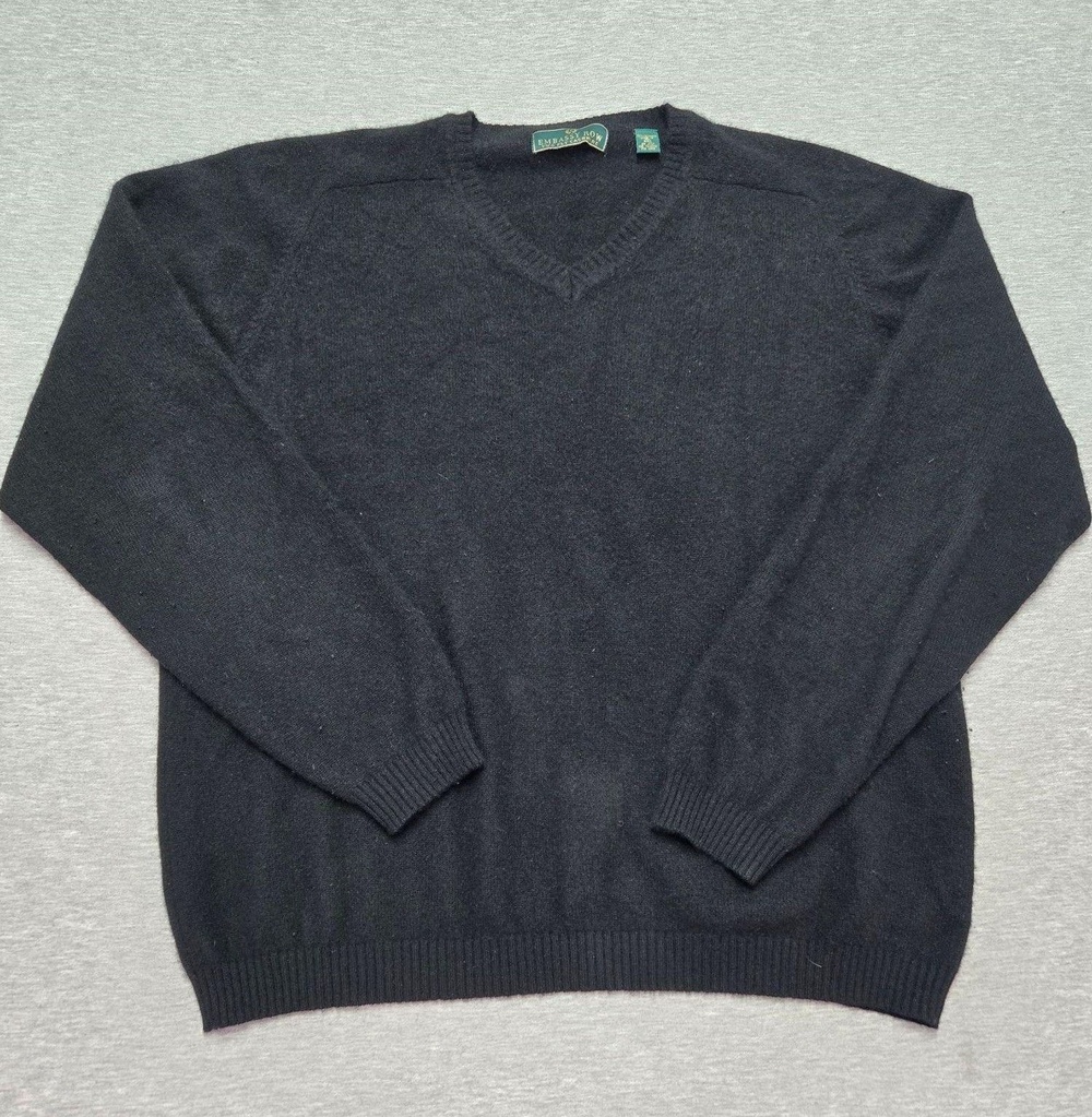 Embassy Row Sweater Mens 2XL Black Two Ply Cashmere V Neck Knit Pullover